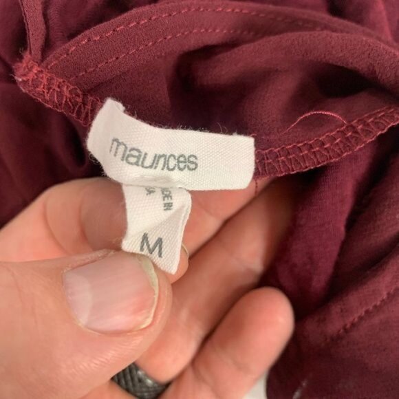 Maurices Womens Sheer Floral Burgundy Blouse With Tie Back M - Picture 3 of 5